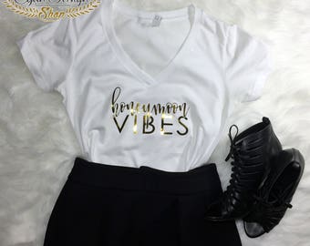 Metallic Gold Honeymoon Shirt, Newlywed Shirt, Mrs Shirt, Honeymoon Vibes, Newlyweds, Honeymoon, Bride Gift, Just Married Shirt,Honeymooning