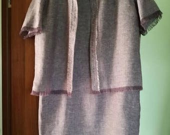 Handmade linen dress with linen jacket