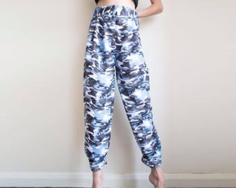 Handmade Camo Trousers in Arctic Blue