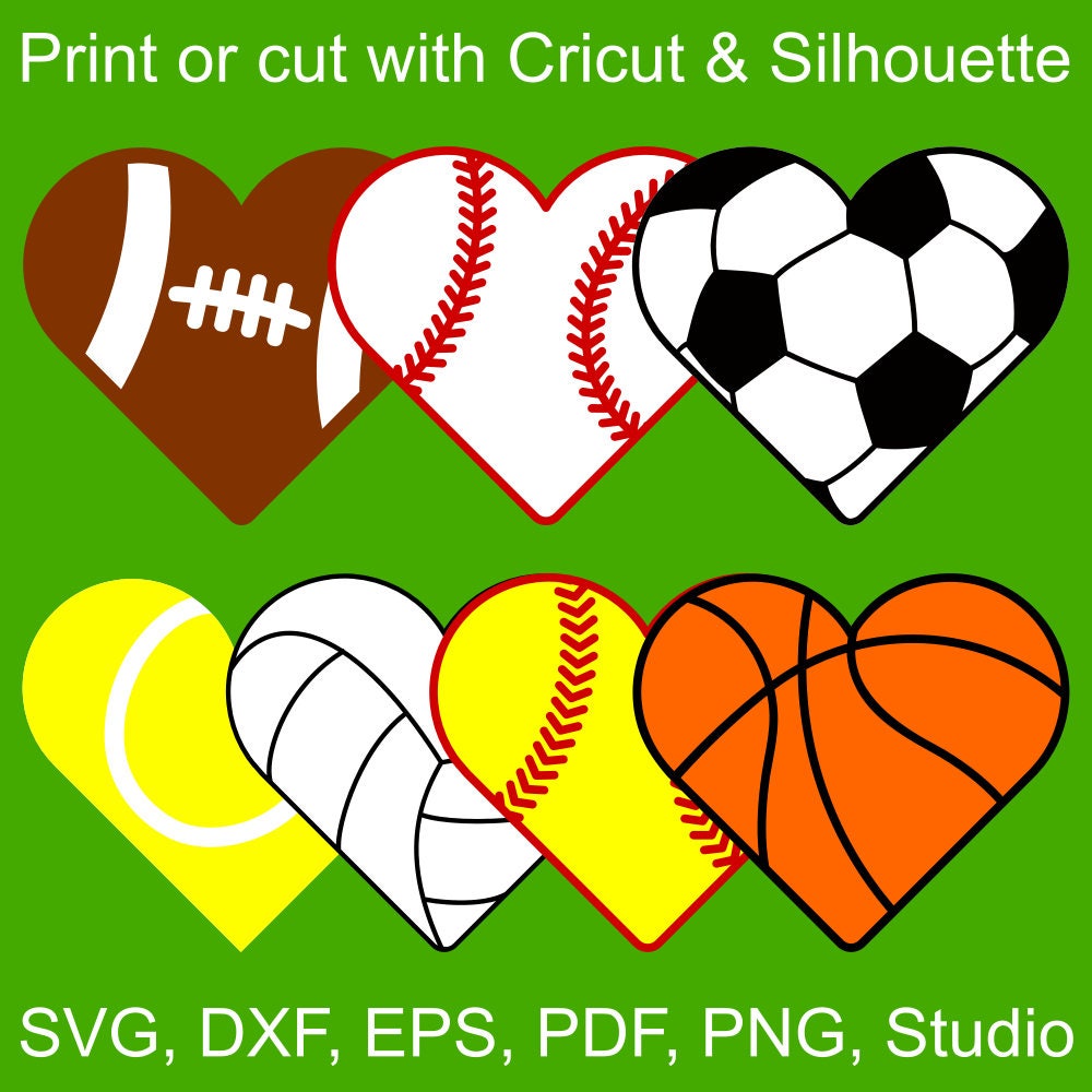 Download 7 Sports Hearts SVG files for Cricut & Silhouette : heart ...