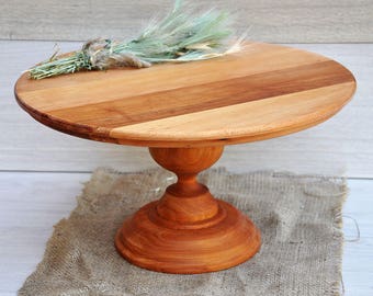 16'' wood cake stand Rustic cake stands for weddings Wooden cake stand Wedding cake display Wood cake pedestal Wedding table centerpiece
