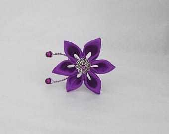 Purple satin flower hair pins