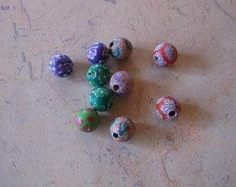 10mm with multicolored flowers polymer clay beads