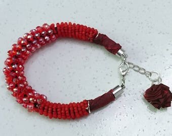Bracelet "Sun setting in New Delhi" silk sari recycled from India, Czech beads, seed beads