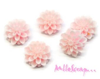 Set of 5 "dahlia" light pink flowers embellishment scrapbooking (ref.410) resin *.