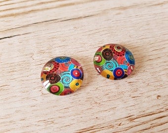 Set of 2 illustrated round cabochon 20 mm