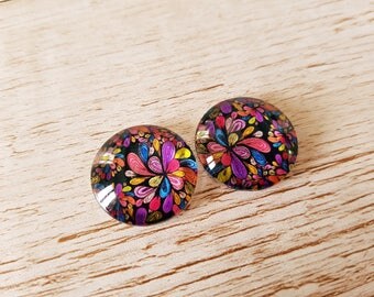 Set of 2 illustrated round cabochon 20 mm