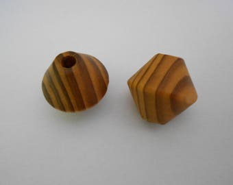 1 set of 2 beautiful wooden diamond shaped beads