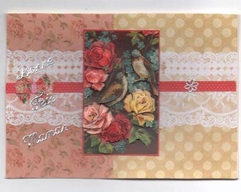 111 - Greeting card celebrates mother birds and roses