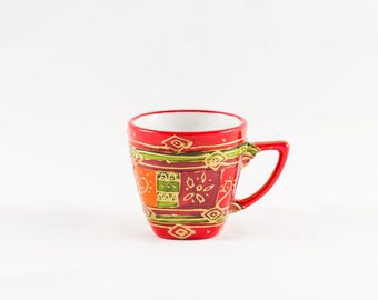 Red hand painted 10 cl porcelain coffee mug