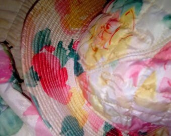 Vintage Chanel Bag Jumbo CC Logo HAT Camilla Floral pink white cream green Chains Dress Rare Collectors Signed Chanel 1990s Runway size 58