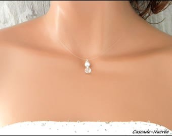 Necklace white nylon Crystal Teardrop bridal aluminum silver Pearl wedding jewelry