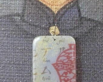 Resin rectangular pendant with Chinese motif