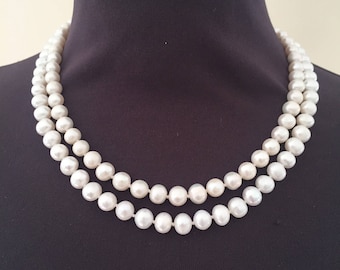 Double strand, white freshwater pearl necklace.