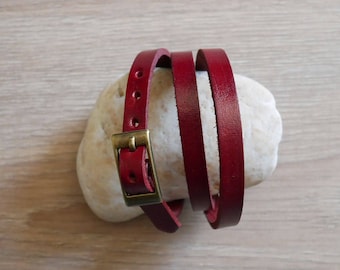 Red leather band bracelet, wrap watch band red leather strap
