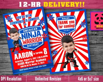 American Ninja Warrior Invitation with Custom Face and FREE Thank you Card! ANW Birthday Australian Ninja Warrior Parkour Obstacle Course