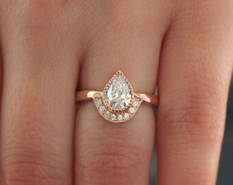 pear shaped engagement ring rose gold teardrop wedding ring halo ring sterling silver - Teardrop Wedding Rings pear shaped engagement ring rose gold teardrop wedding ring halo ring sterling silver - Teardrop Wedding Rings