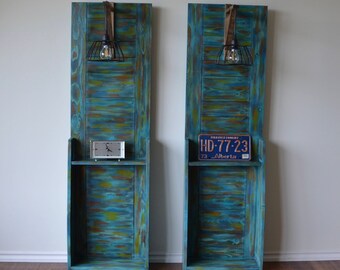 5 ft tall solid wood, rustic, industrial night stands with lamps