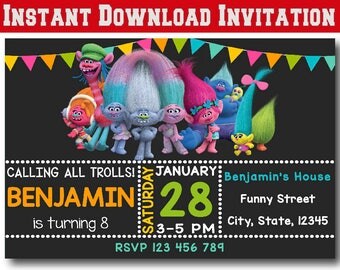 Trolls invitations | Etsy