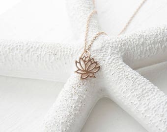 Rose gold vermeil lotus flower necklace - dainty necklace - rose gold pendant