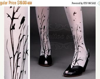 SALE///endsAug22/// fabulous FOREST SYMPHONY tattoo thigh-high nylons White