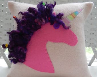 Recycled Pink Cashmere Sweater Unicorn Pillow