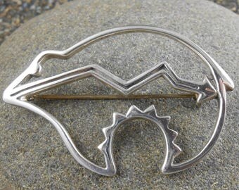Bear Pin ~ Navajo Heartline Bear ~ Vintage Sterling ~ Belinda Woody Signed and Dated 1991 Heart Line