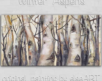 Sale Original art Abstract Painting large Oil Painting, aspen tree art fall Landscape Painting by tim lam 48x24x1.4