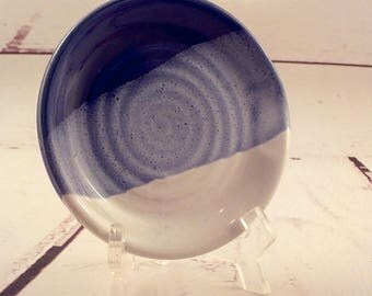 Stoneware Spoon Rest - Ceramic Kitchen Coaster - Trinket Dish - Wine Bottle Coaster - Utensil Plate - Royal Blue and White h493