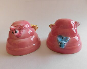 VINTAGE Pink BeeHive Salt and Pepper SHAKERS