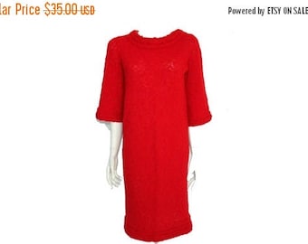 Summer Sale Vintage Red Knit Dress// Comfy Casual Red Dress// Red Knitted Knee Length Dress// Size M // 207