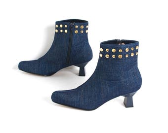size 8.5 DENIM blue jean 80s 90s southwest HIP HOP ankle boots