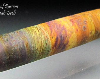 Handmade Glass Focal Bead Leah Deeb Lampwork - Earthy Tie Dye Cylinder