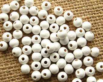 6mm White Wooden Beads - 150 Beads - Warm White Matte Finish Wood Beads, Lead Free (WBD0150)