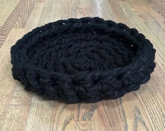 Cat Bed - Chunky Knit Cat Bed, 16 x 2 inches - Crochet cat bed or small dog bed - Black Pet Bed
