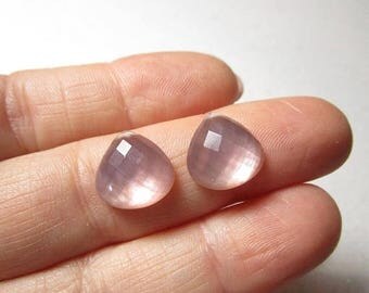 SALE Out Of TOWN Rose Cut Morganite Briolette Beads Pink Quartz Pearl Doublet 12mm, Matched Pair