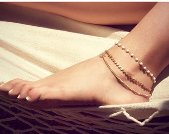 SUMMER SALE BETSY Anklet- triple chain anklet / foot chain / bohemian jewelry / body jewelry / anklets / vintage / boho chic