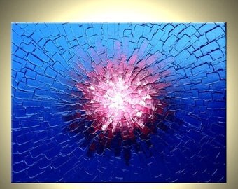 Metallic Blue Painting, Abstract Red Textured Painting, Original Palette Knife Art, By Lafferty - 18x24 Sale 22% Off