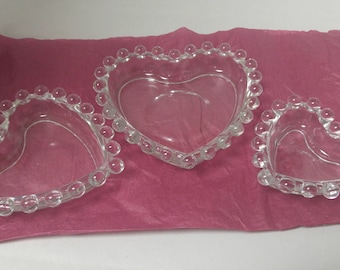 Candlewick Nesting Set Heart Dishes Candy, Nut,Trinket, Imperial Glass