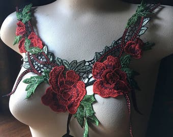 RED Rose Applique Lace Applique for Garments, Costume Design CA 810