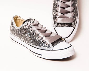 Glitter Silver Canvas Converse All Star Low Top Sneakers