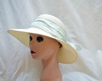 Cream Summer 4 Inch Brim Hat With Ribbon Trim / Downton Abbey Inspired Summer Hat / Cream Sun Hat / Vintage Inspired Straw Hat