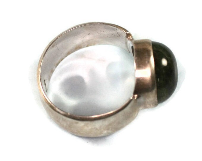 Green Rutilated Quartz Ring Sterling Silver Modernist Style Size 7.5