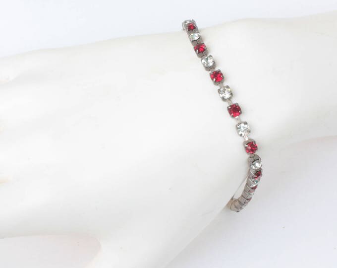 Red and Clear Crystal Rhinestone Bracelet Line or Tennis Vintage Bracelet