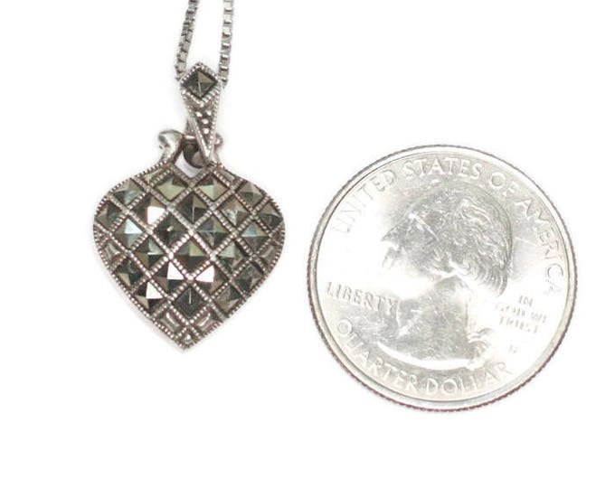 Marcasite Sterling Silver Heart Pendant Necklace Marsala Company 18 Inch Chain Smaller Size
