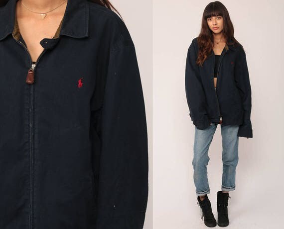 Ralph Lauren Jacket 80s Bomber Windbreaker POLO Sport Navy Blue Retro Sports Hipster Vintage 90s Preppy
