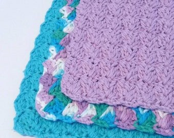 Crochet Washcloths Crochet dishcloths Turquoise Lavender Face washcloths Cotton Dishcloths Cotton Washcloths Housewarming Gift Wedding Gift