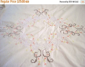 Sale Pretty Vintage Cross Stitch Tablecloth