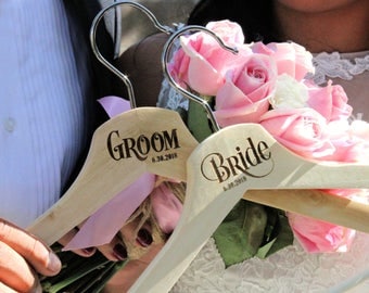 Bride and Groom Hangers for Wedding Personalized Hanger with date, Wedding Photo Props, Bride Hanger, Groom hanger, Bride and Groom Sign