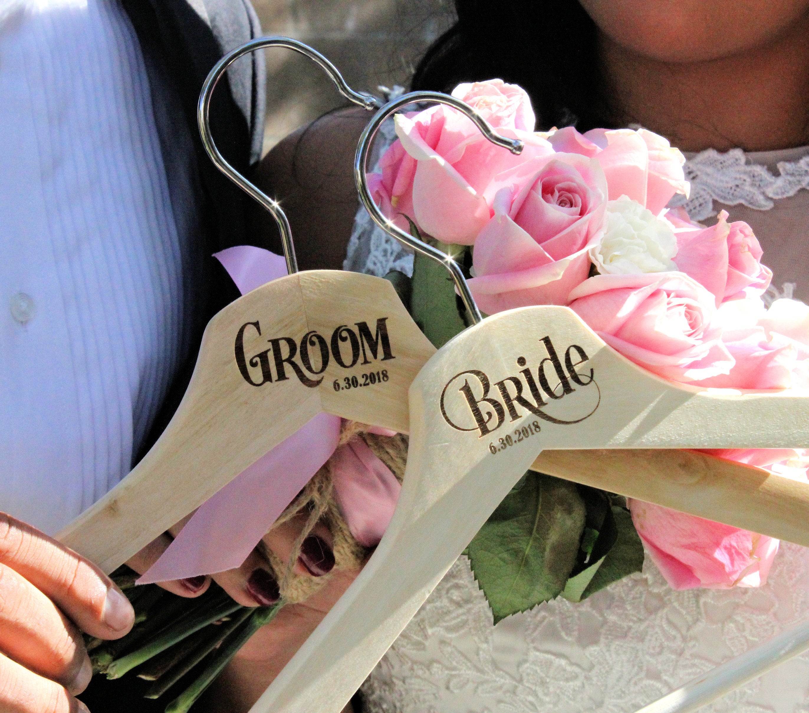 Bride and Groom Hangers for Wedding Personalized Hanger with